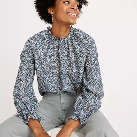 Madewell Silk Poet Top in Bitsy Floral Size Large - Picture 3 of 7
